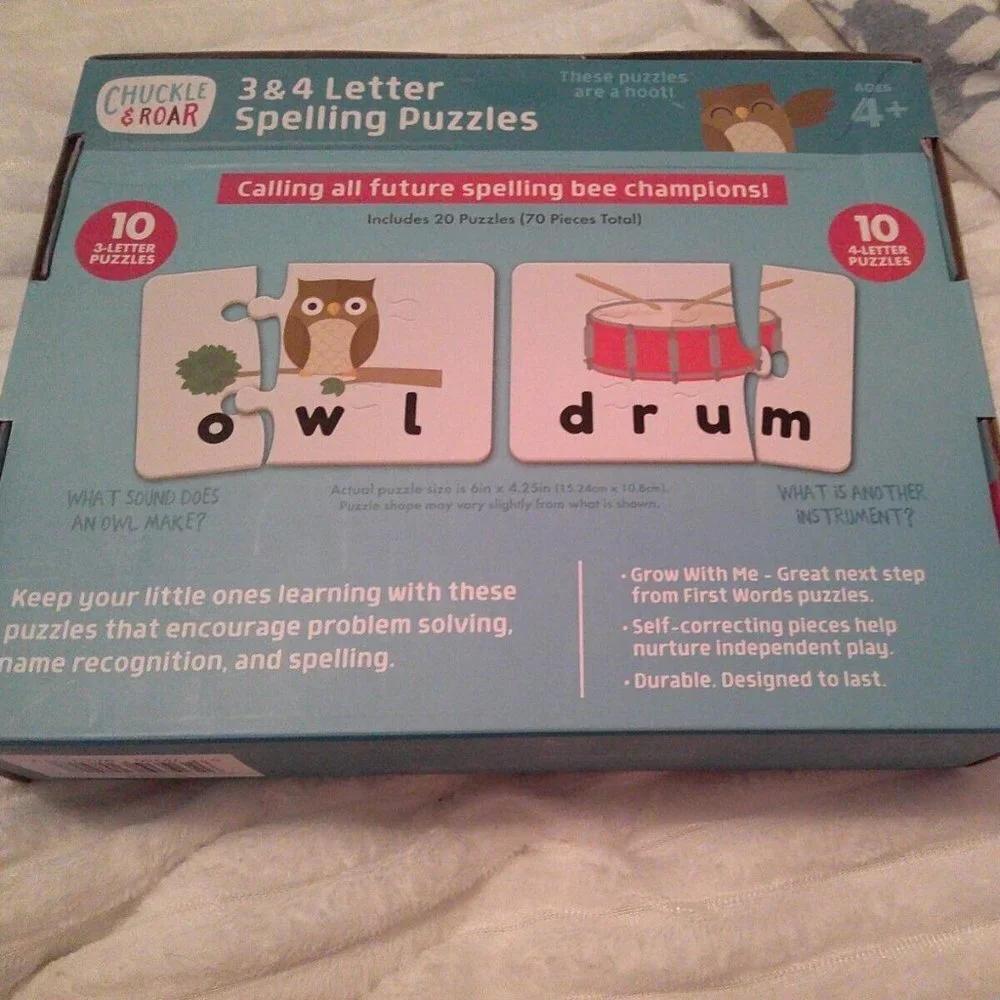 Chuckle & Roar 3 & 4 Letter Spelling Learning 20 Puzzles Large Pieces
